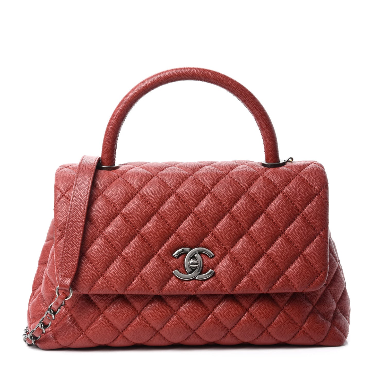 Caviar Quilted Small Coco Handle Flap Dark Red