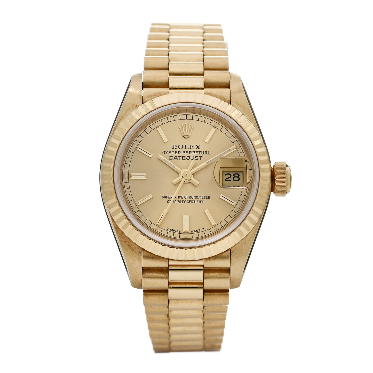 18K Yellow Gold 26mm Oyster Perpetual Datejust President Watch Champagne 69178