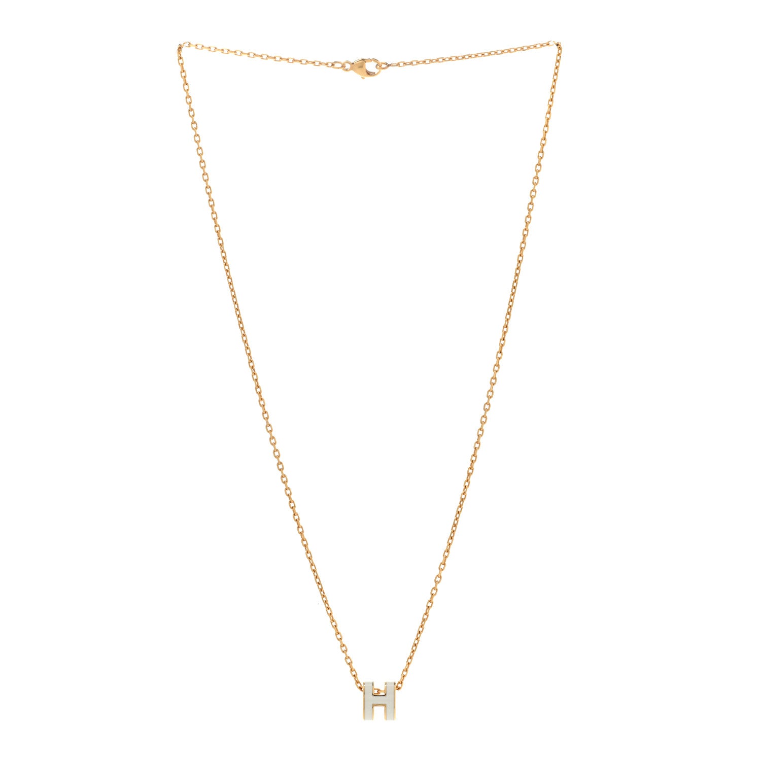 Hermes Lacquered Gold Mini Pop H Pendant Necklace White 3 of 7