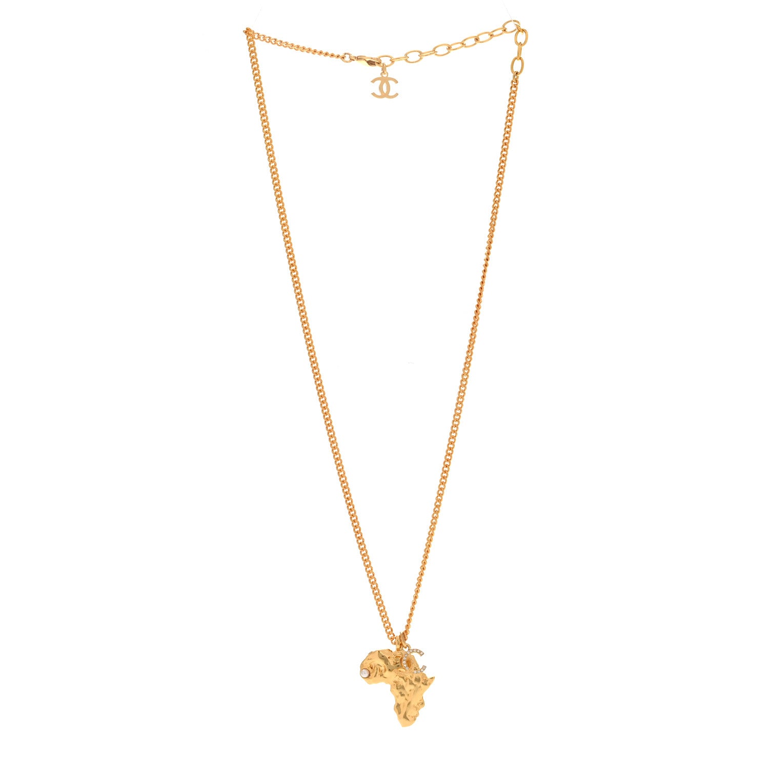 Chanel Crystal Pearl CC Africa Pendant Necklace Gold White 3 of 6