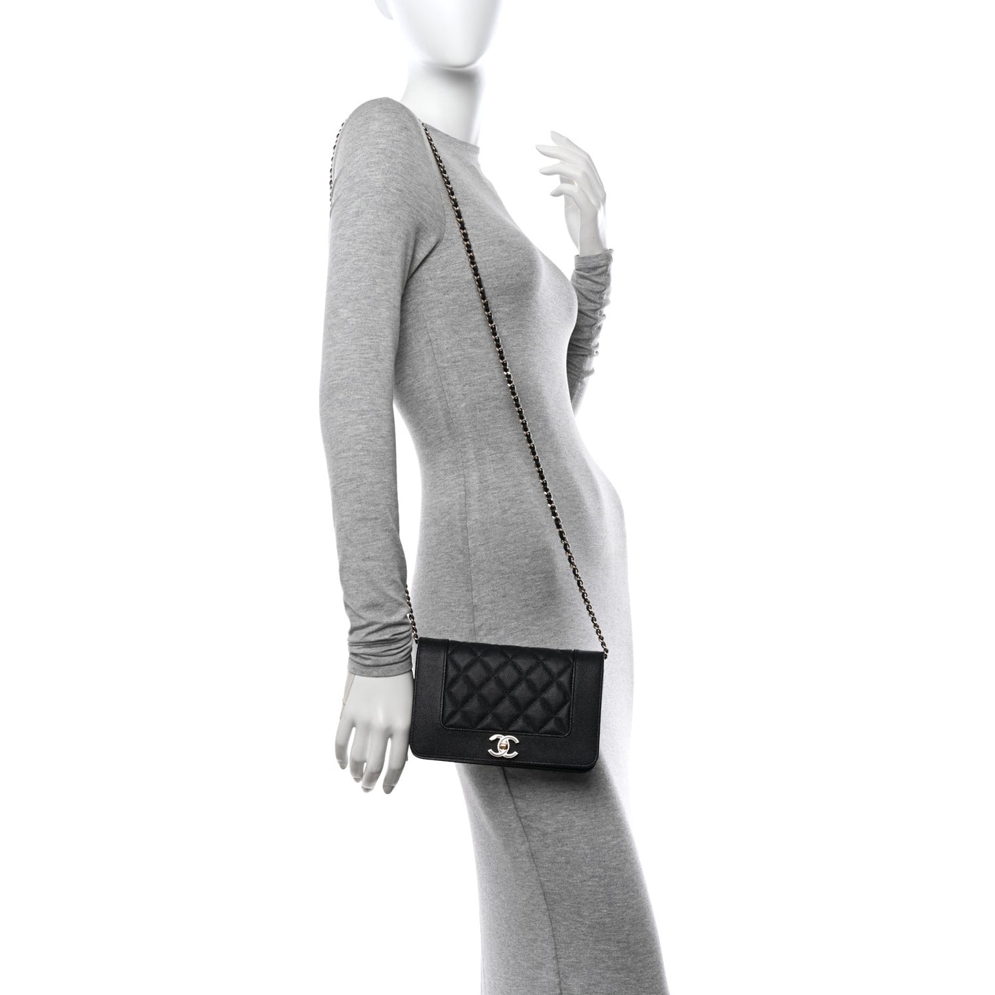 Caviar Quilted Vintage Mademoiselle Wallet On Chain WOC Black