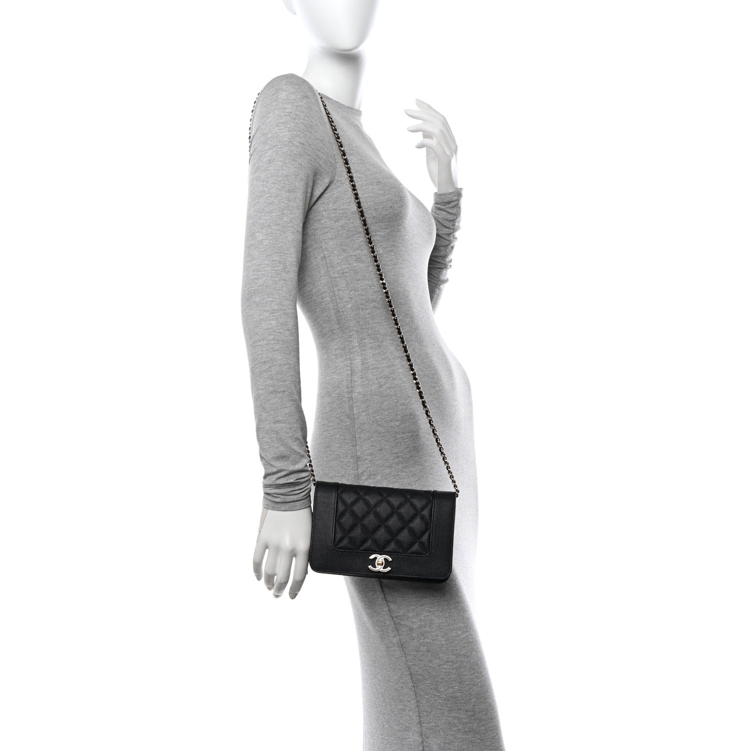 Chanel Caviar Quilted Vintage Mademoiselle Wallet On Chain WOC Black 2 of 14