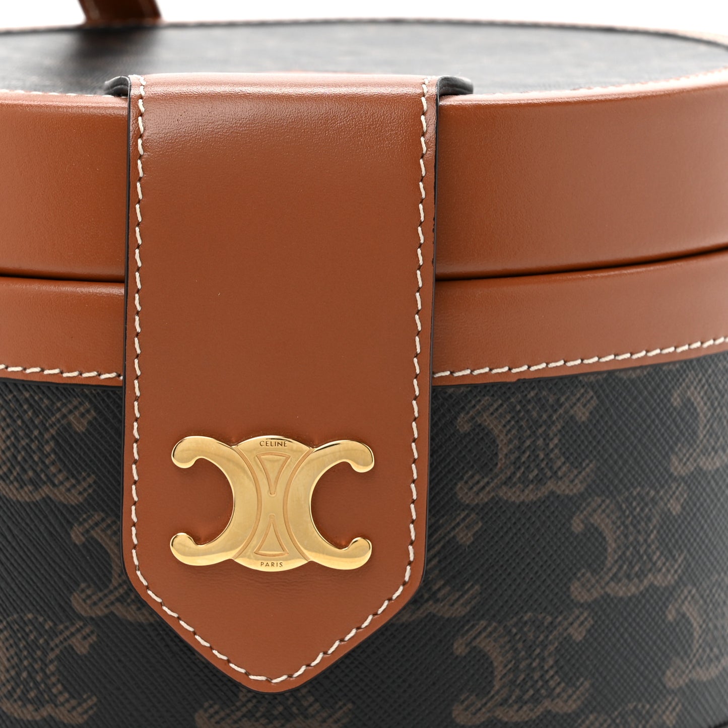 Calfskin Triomphe Canvas Medium Tambour Bag Tan