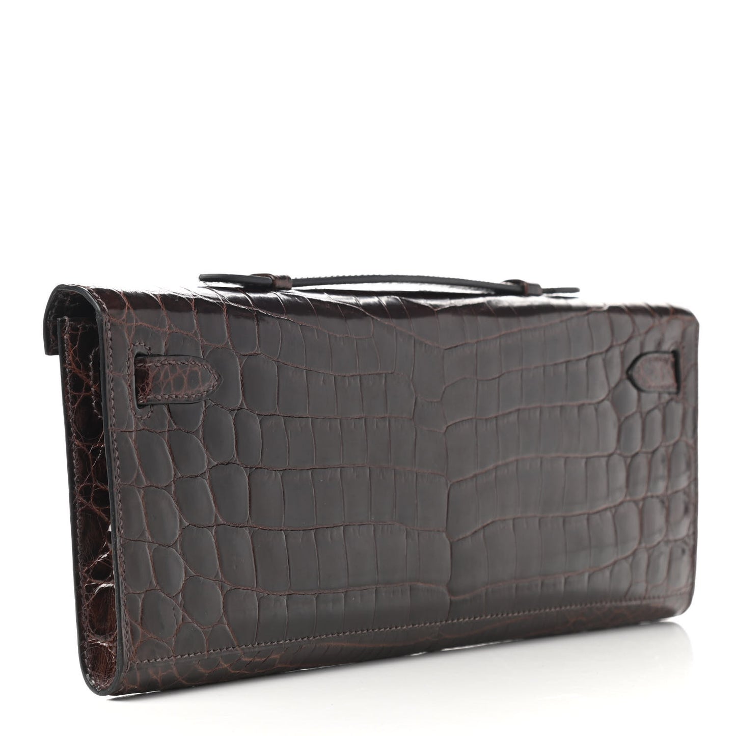 Shiny Niloticus Crocodile Kelly Cut Pochette Havane