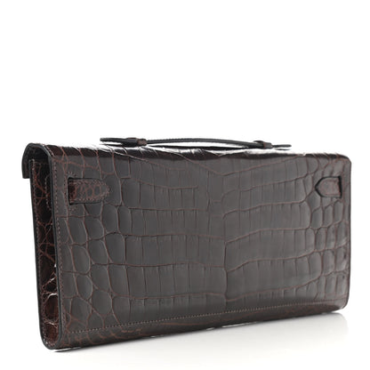 Hermes Shiny Niloticus Crocodile Kelly Cut Pochette Havane 3 of 7