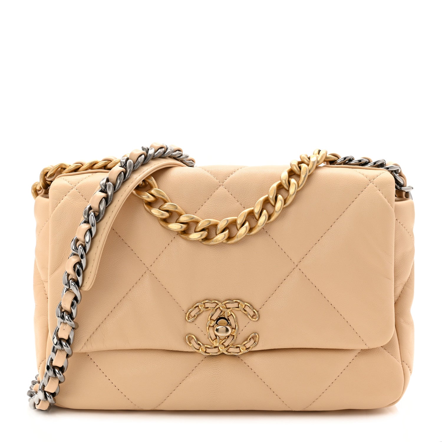 Chanel Shiny Goatskin Quilted Medium Chanel 19 Flap Beige 1 of 10