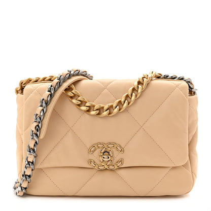 Chanel Shiny Goatskin Quilted Medium Chanel 19 Flap Beige 1 of 10