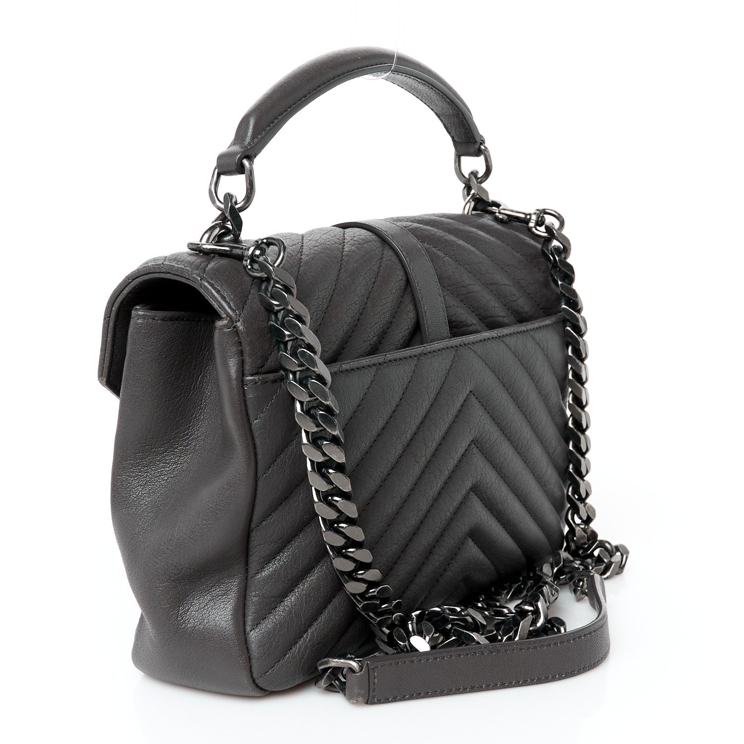 Saint Laurent Sheepskin Matelasse Chevron Monogram Medium College Bag Asphalt 3 of 11