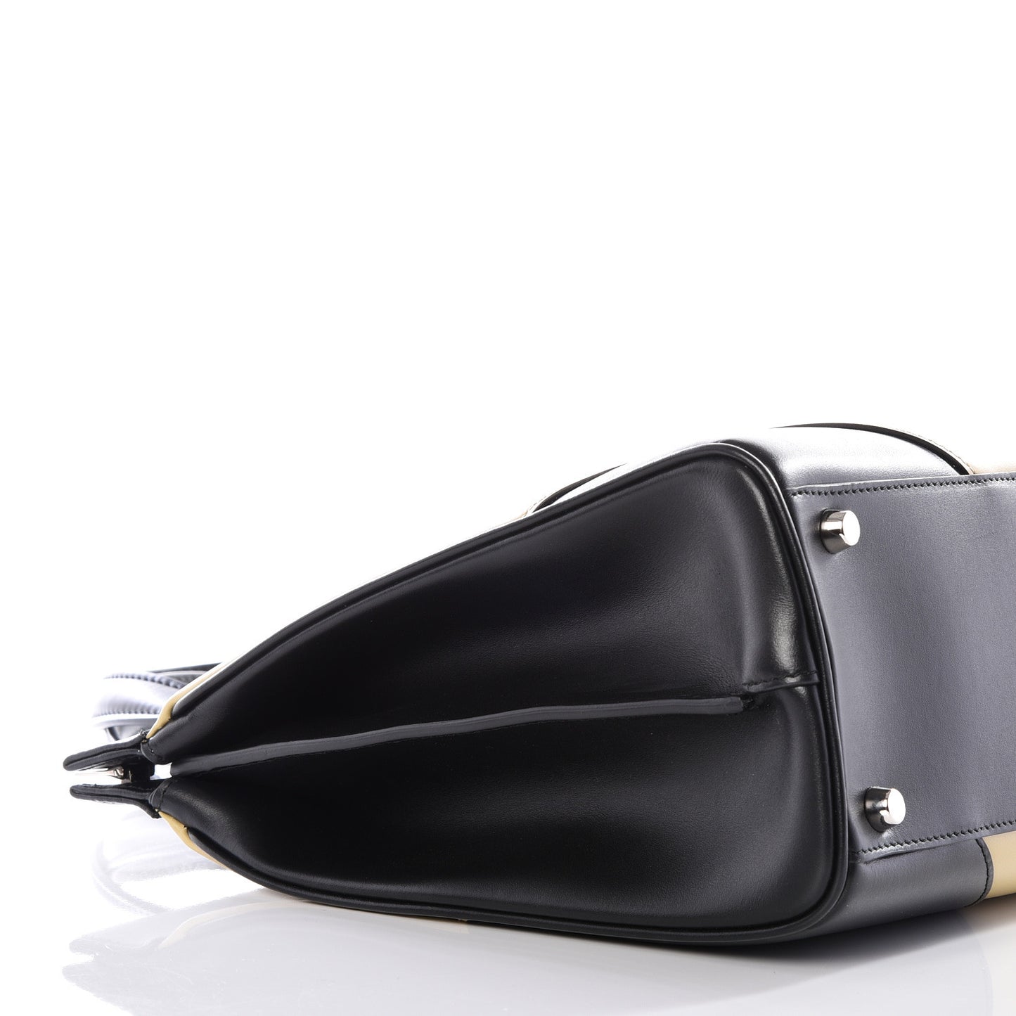Smooth Calfskin Diagonal Striped Medium Zumi Top Handle Bag Black Beige
