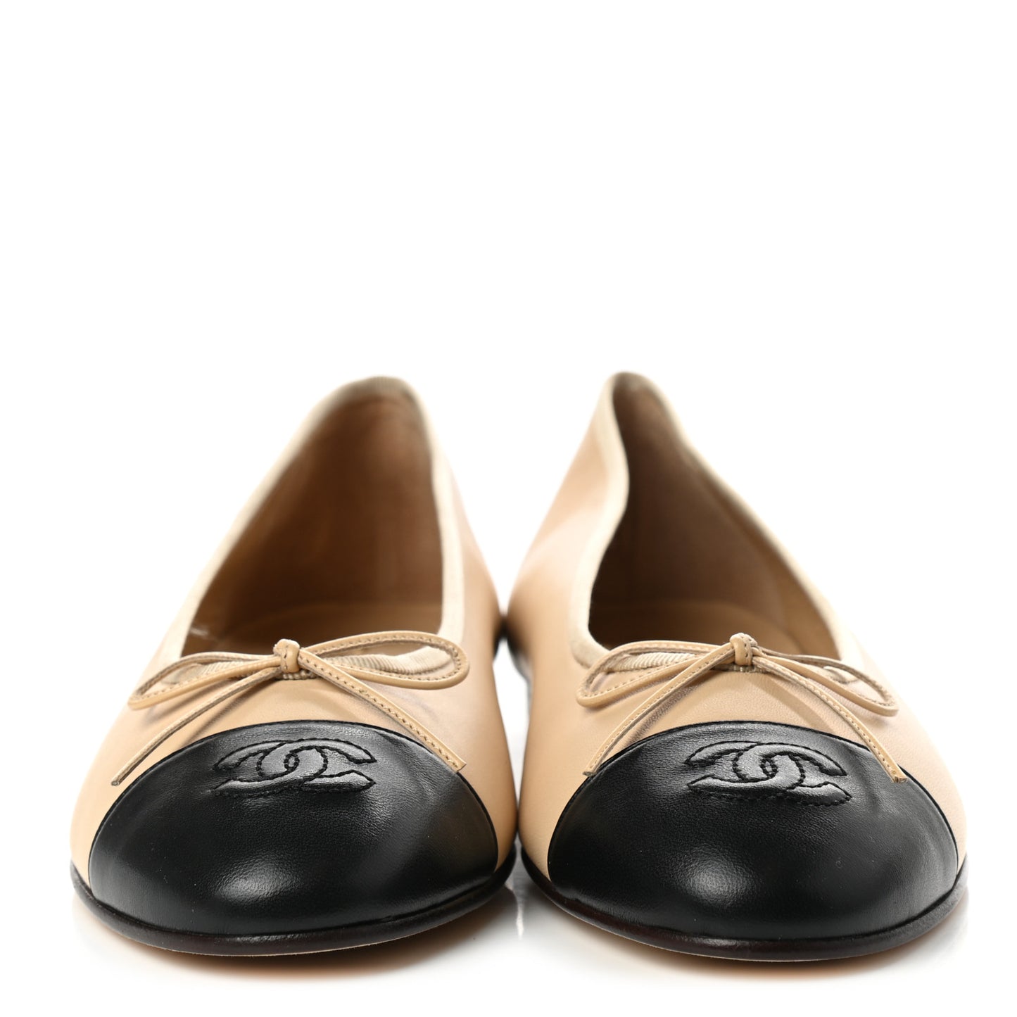 Lambskin Cap Toe Ballerina Flats 39.5 Beige Black