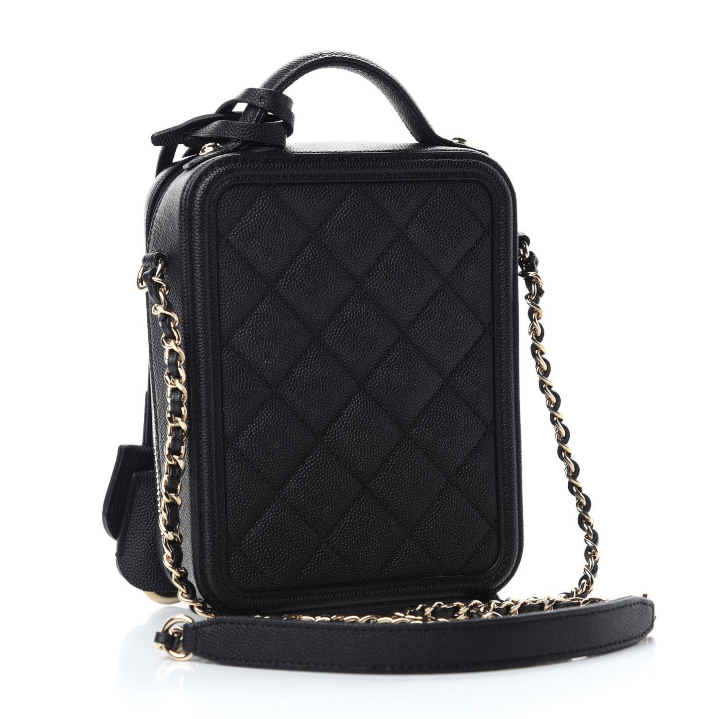 Caviar Quilted CC North South Filigree Vanity Case Black