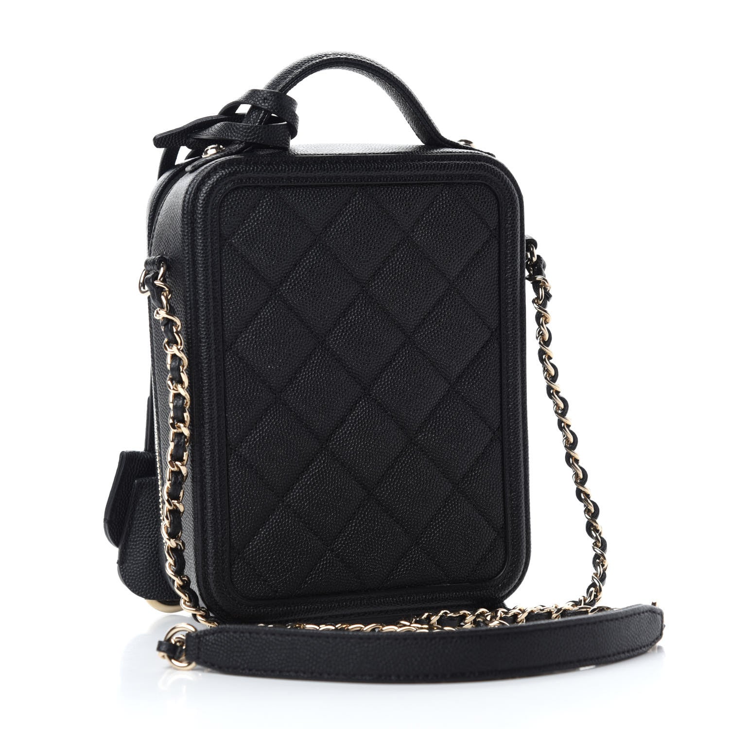 Chanel Caviar Quilted CC North South Filigree Vanity Case Black 3 of 10