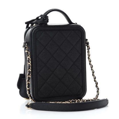 Chanel Caviar Quilted CC North South Filigree Vanity Case Black 3 of 10