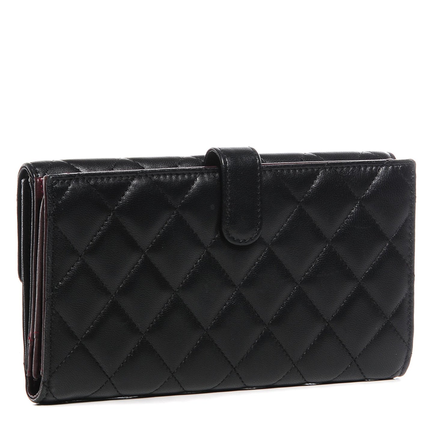 Lambskin Quilted Long Flap Wallet Black