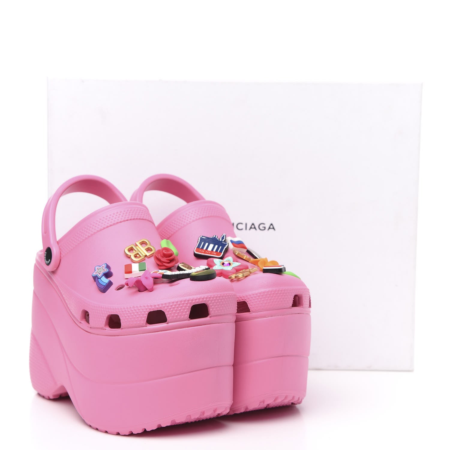Balenciaga X CROCS Rubber Textured Womens Platform Sandals 38 Rose Bonbon 8 of 8