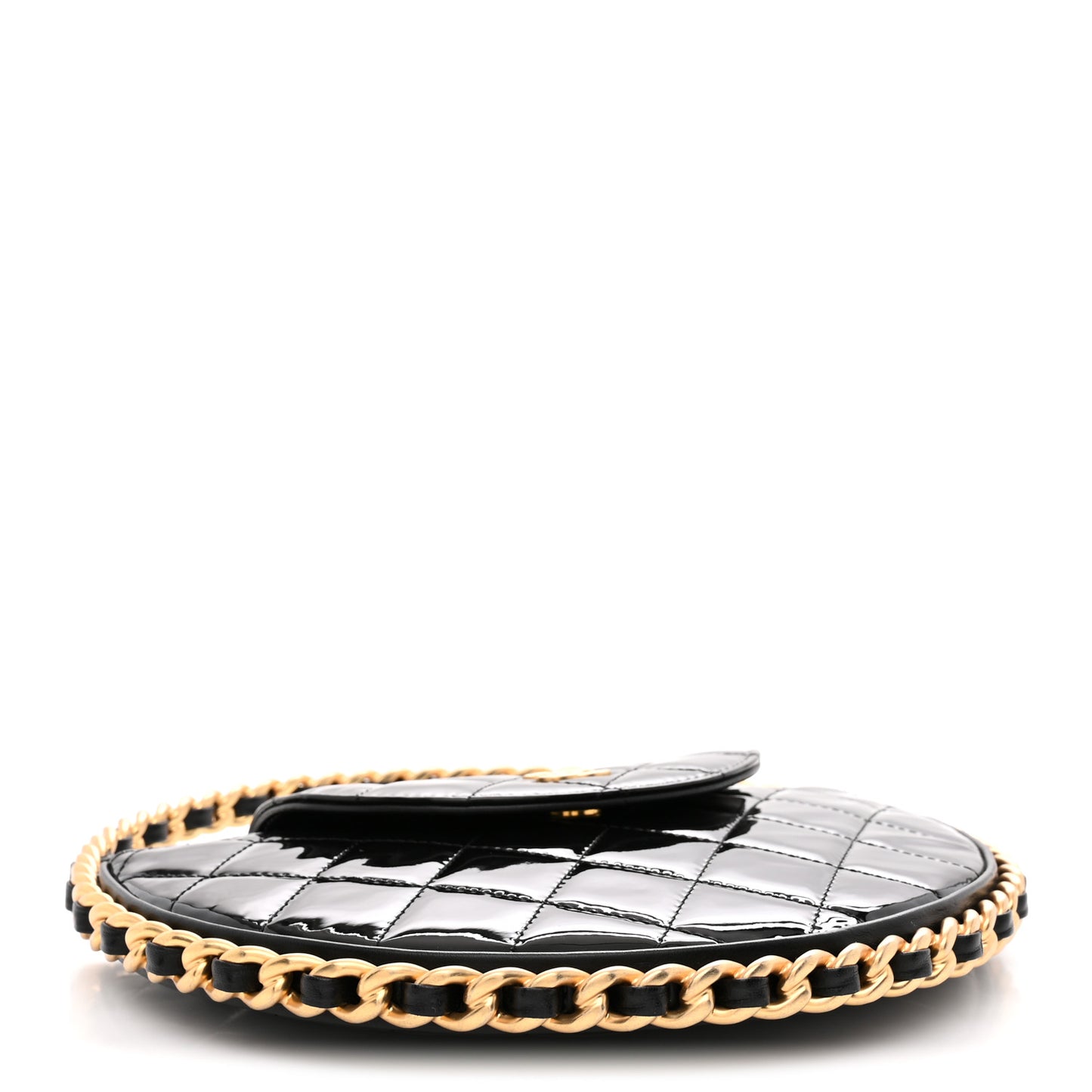 Patent Calfskin Quilted Chain Hoop Bag Black