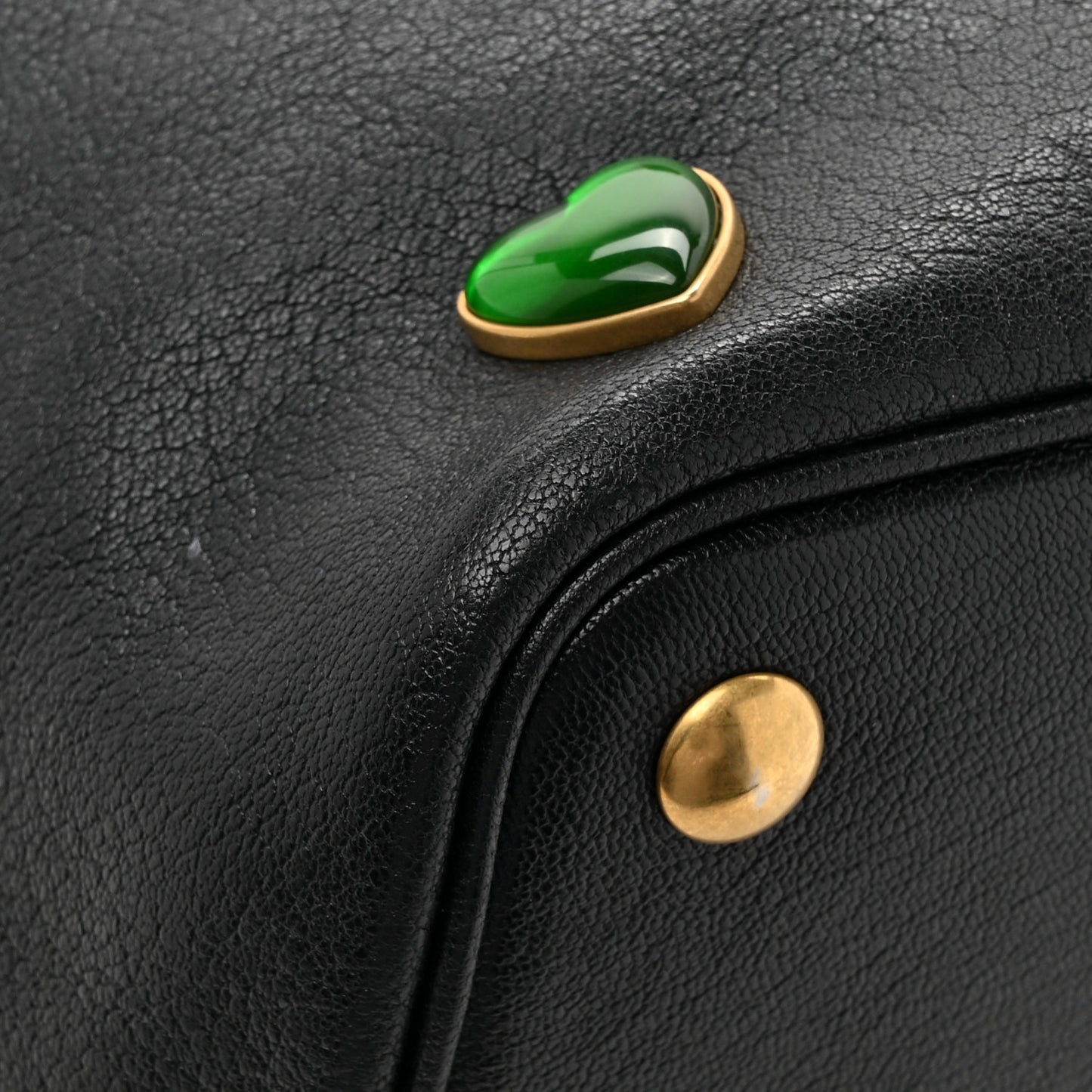 Lambskin Medium Heart Studded Riva Bucket Bag Black