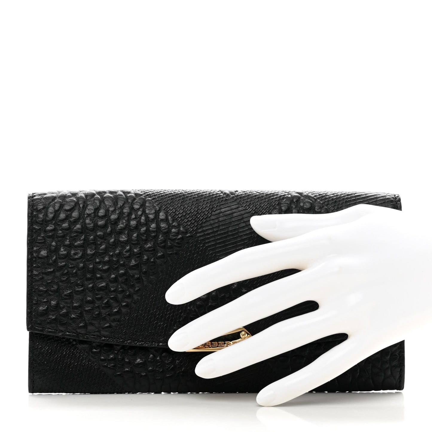 Signature Grain Calfskin Check Embossed Porter Continental Wallet Black