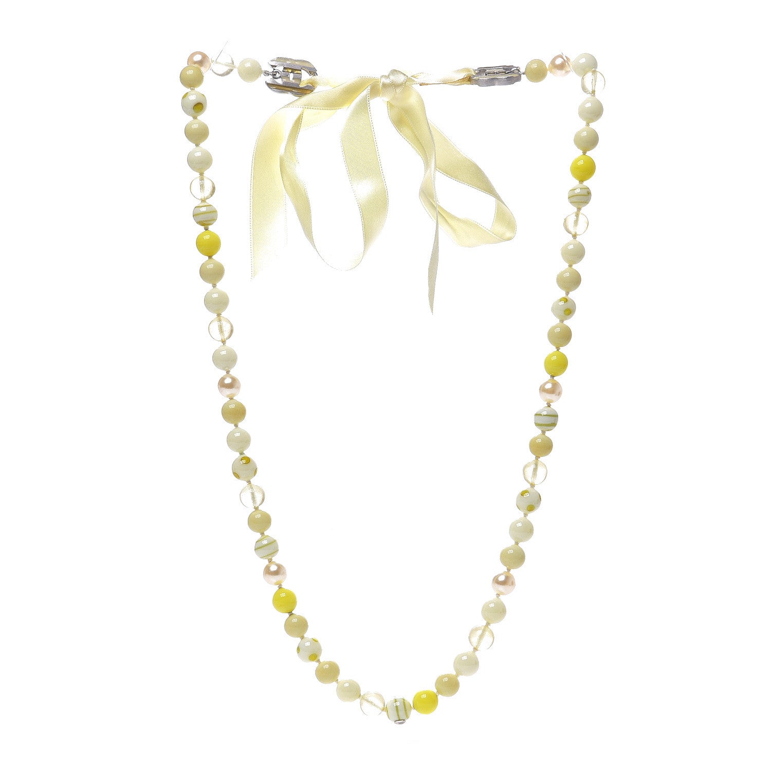 Chanel Resin Pearl Beaded CC Necklace Yellow Nacre Blanc 2 of 3