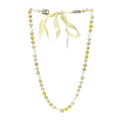 Chanel Resin Pearl Beaded CC Necklace Yellow Nacre Blanc 2 of 3