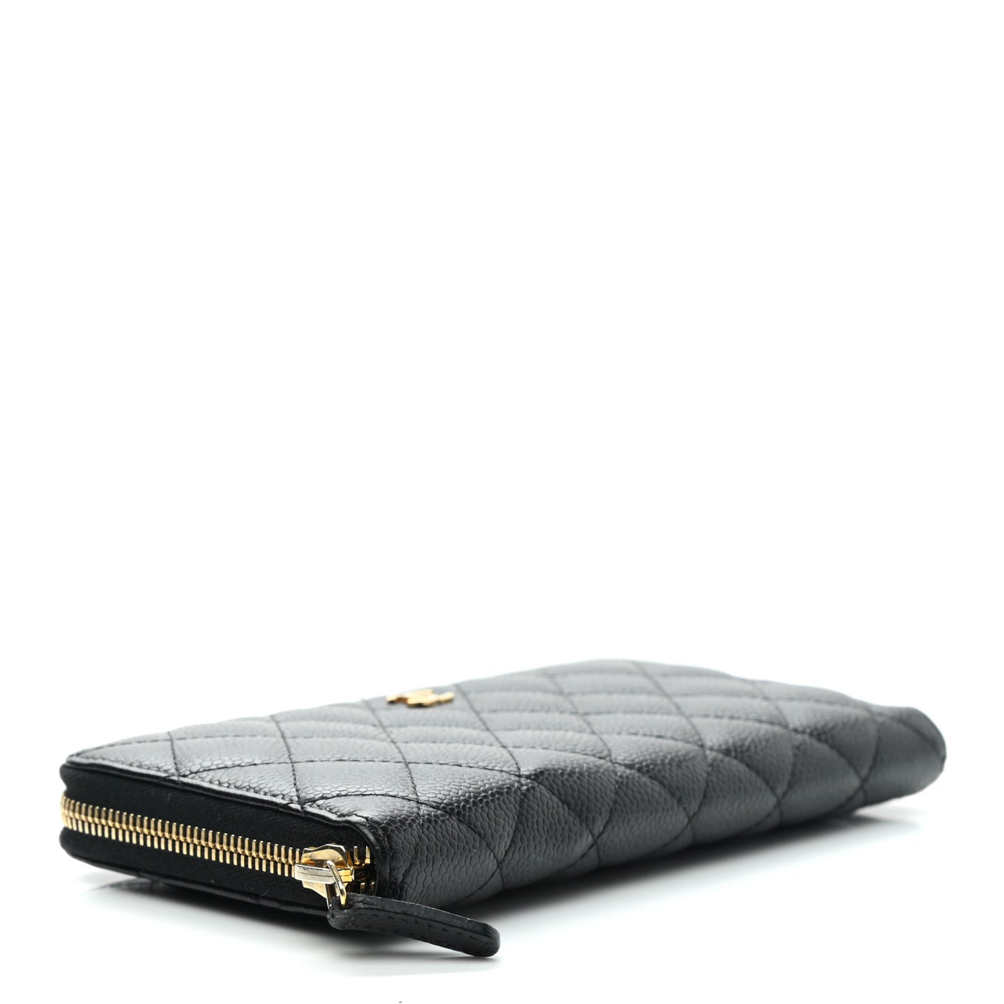 Caviar Quilted Large Gusset Zip Around Wallet Black