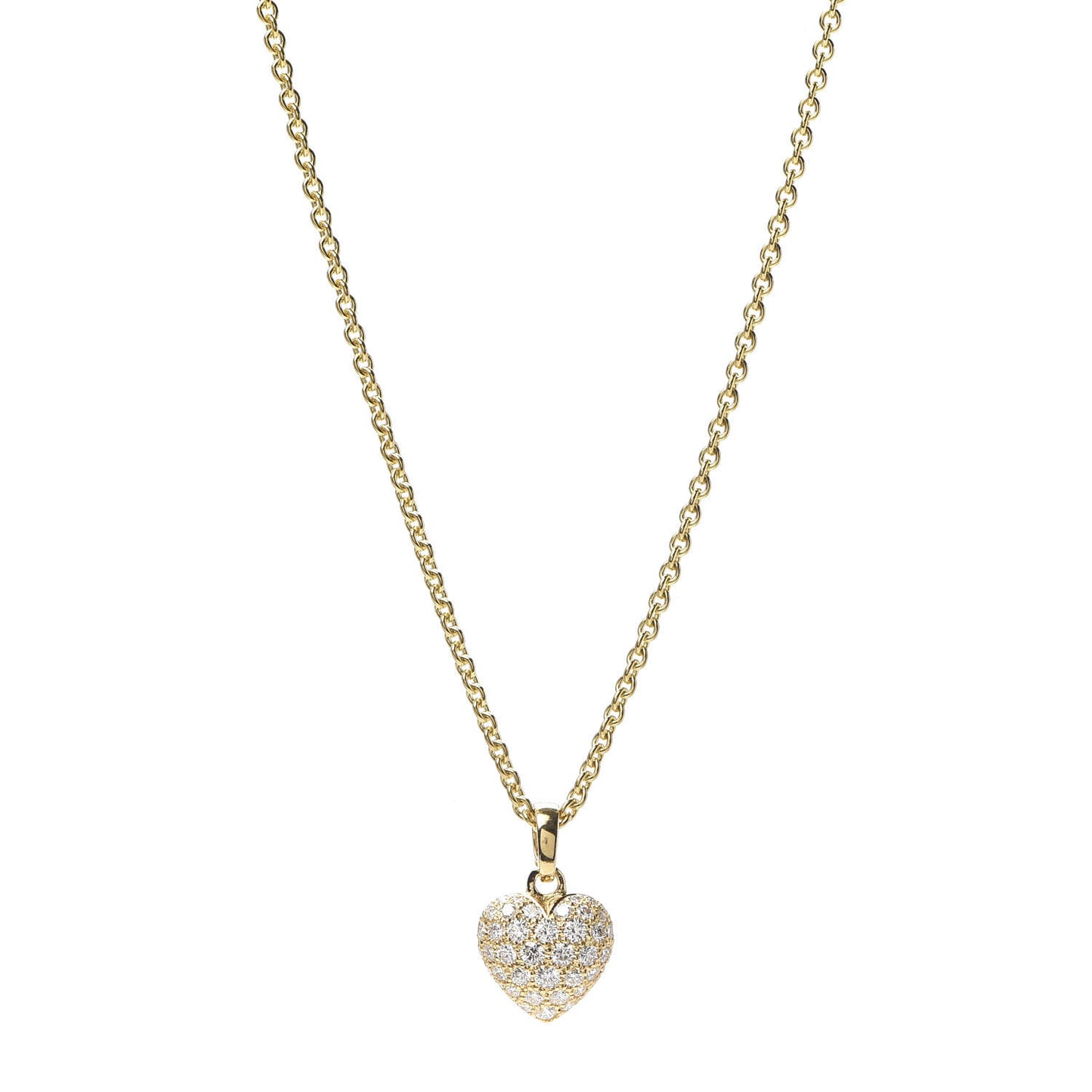 18K Yellow Gold Diamond Large Heart Paved Pendant Necklace