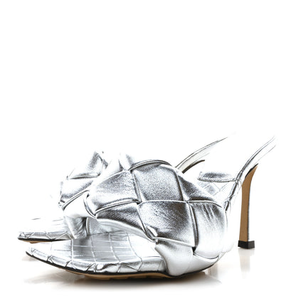Bottega Veneta Laser Nappa Maxi Intrecciato Lido 90mm Mule Sandals 37.5 Silver 4 of 9