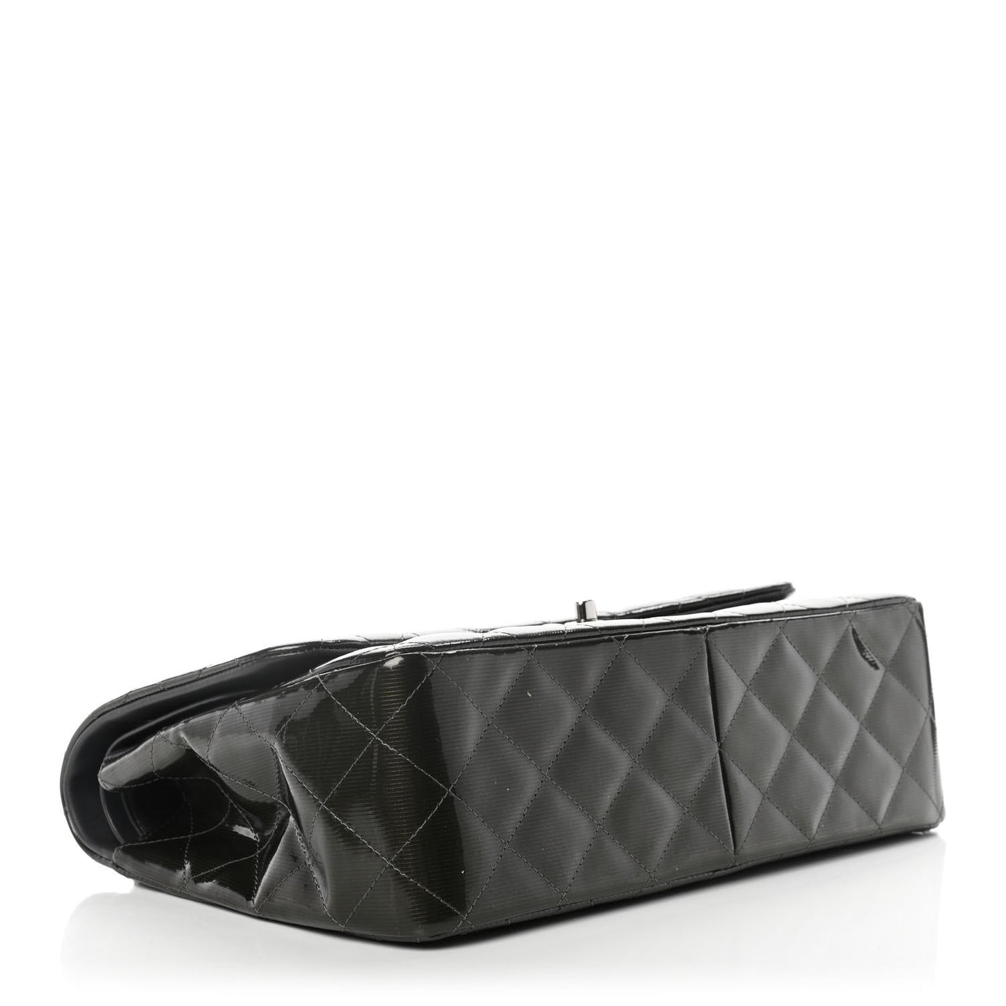 Striated Patent Quilted Jumbo Double Flap Green