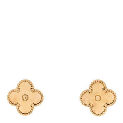 Van Cleef & Arpels 18K Yellow Gold Guilloche Vintage Alhambra Earrings 1 of 4