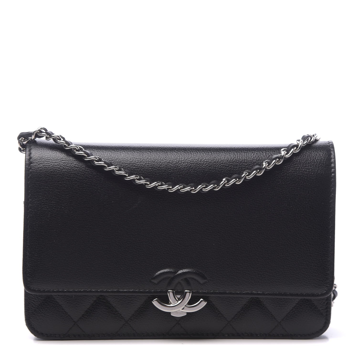 Chanel Grained Calfskin Quilted CC Box Wallet On Chain WOC Black 1 of 12