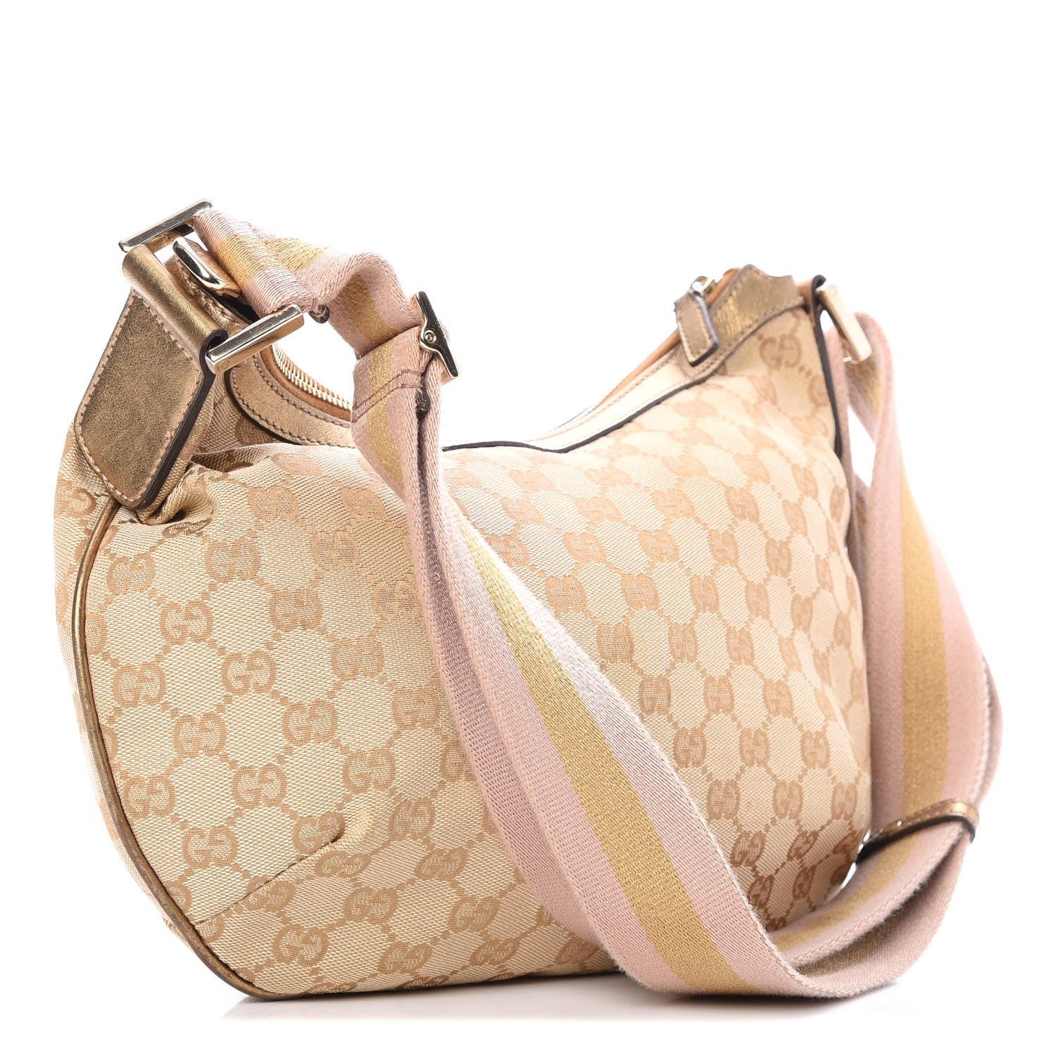 Gucci Monogram Web Medium Half Moon Hobo Gold Pink 3 of 10