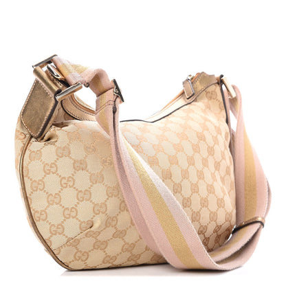 Gucci Monogram Web Medium Half Moon Hobo Gold Pink 3 of 10