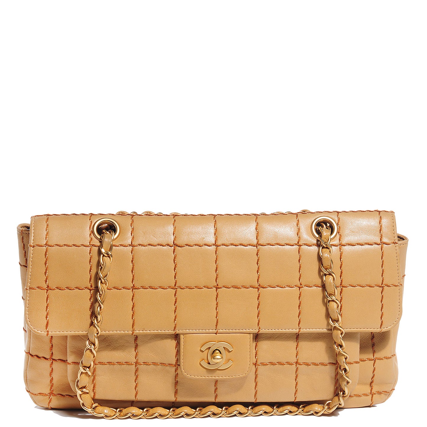 Lambskin Square Stitched Medium Single Flap Beige