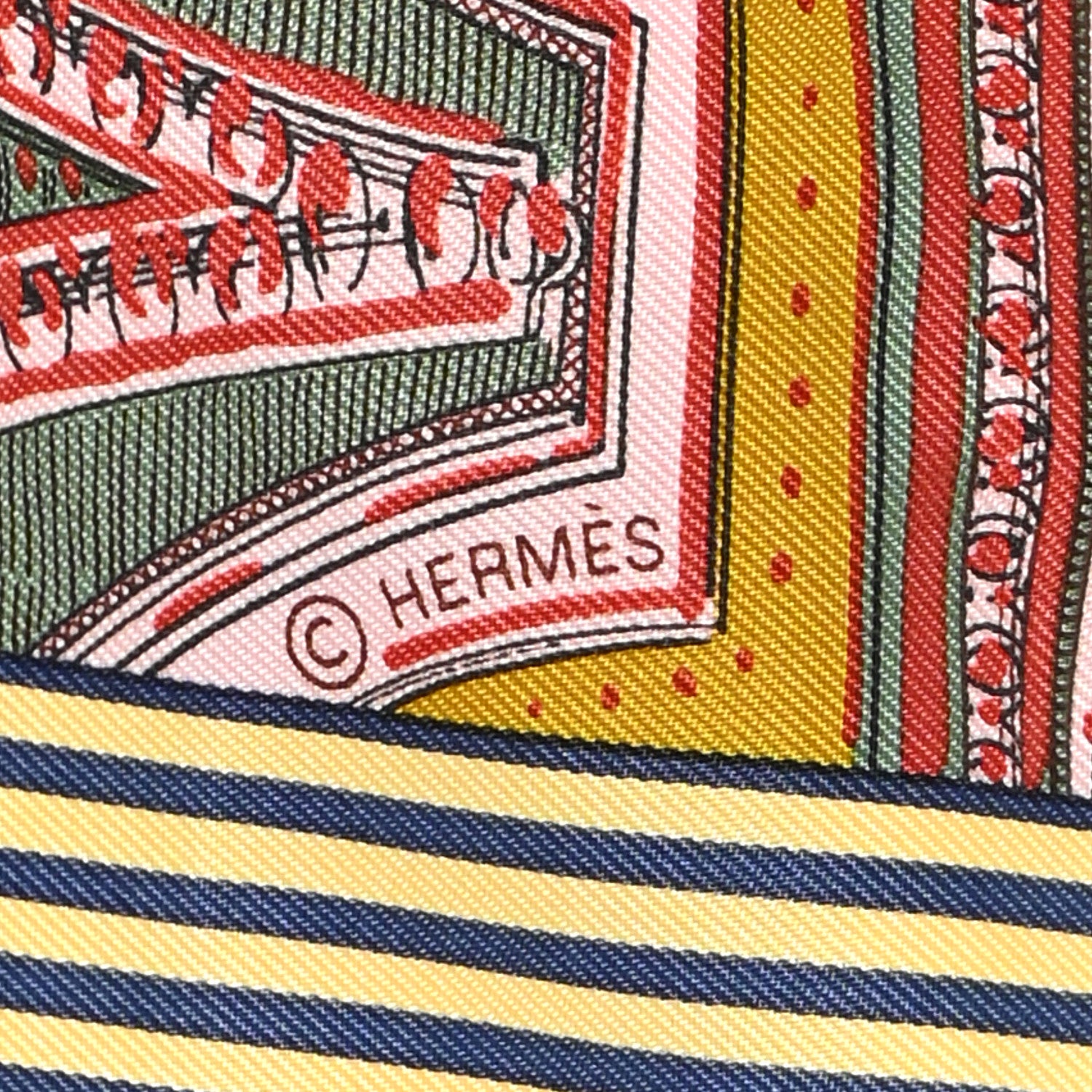 Hermes Silk Twill Grande Theatre Nouveau Scarf 90 Bleu Jean Vert Moutarde 4 of 7