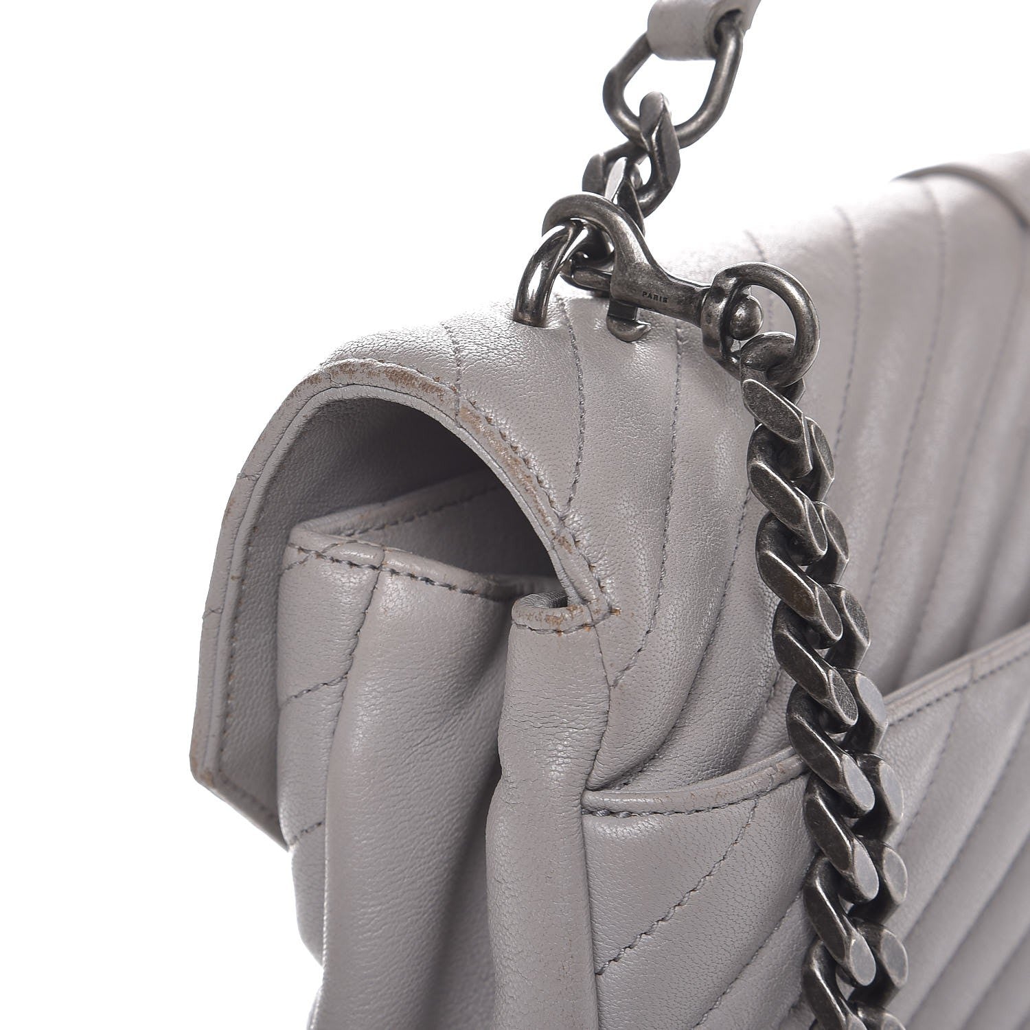 Saint Laurent Sheepskin Matelasse Chevron Monogram Large College Satchel Light Grey 8 of 14