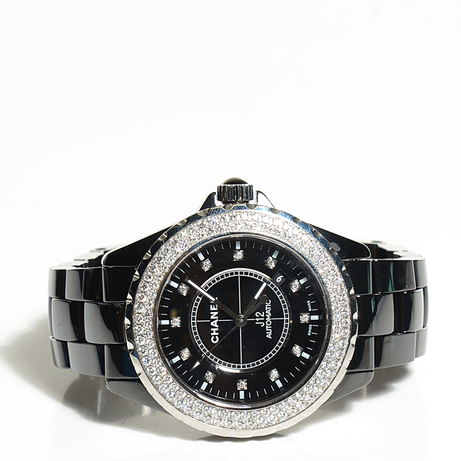 Chanel Stainless Steel Ceramic Diamond Pave Bezel 41mm J12 Automatic Watch Black 2 of 7