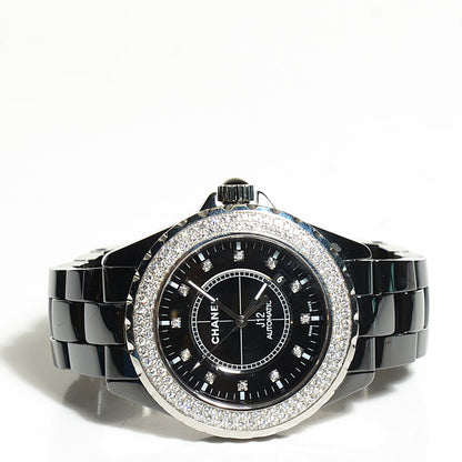 Chanel Stainless Steel Ceramic Diamond Pave Bezel 41mm J12 Automatic Watch Black 2 of 7