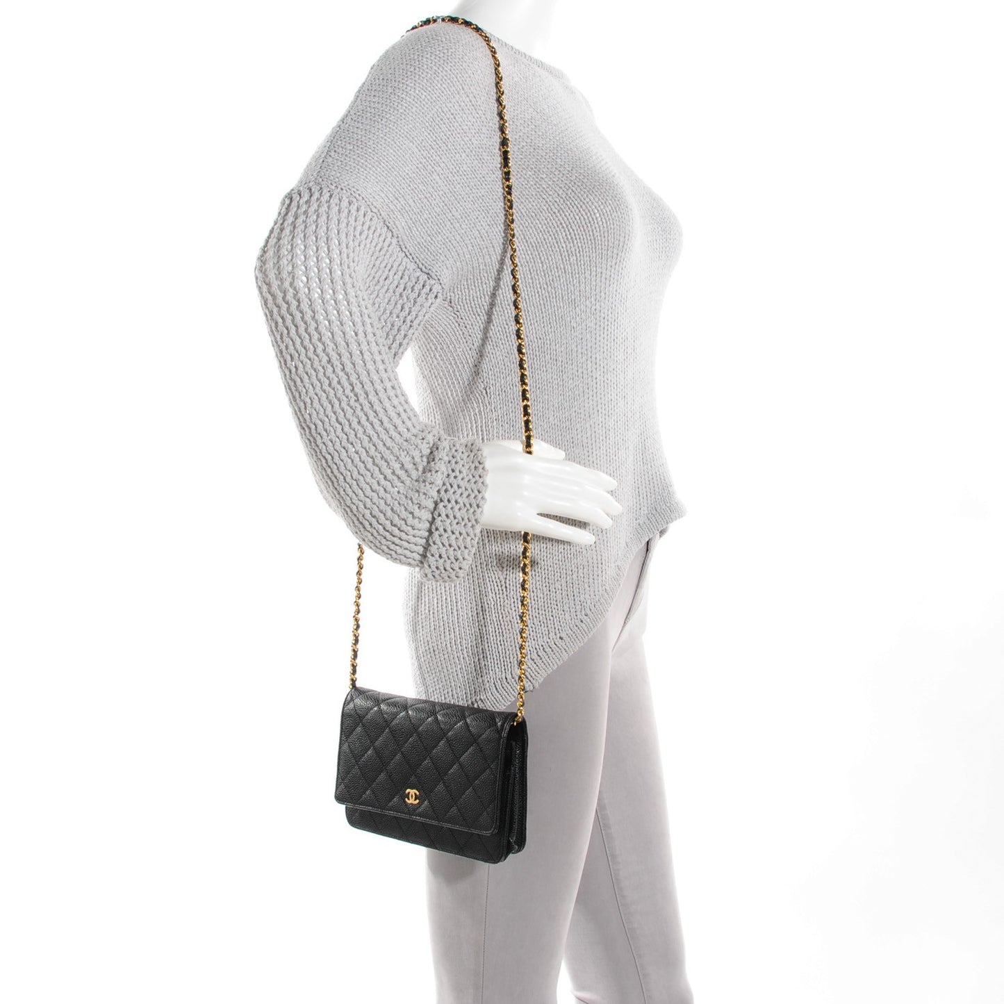 Caviar Quilted Wallet On Chain WOC Black