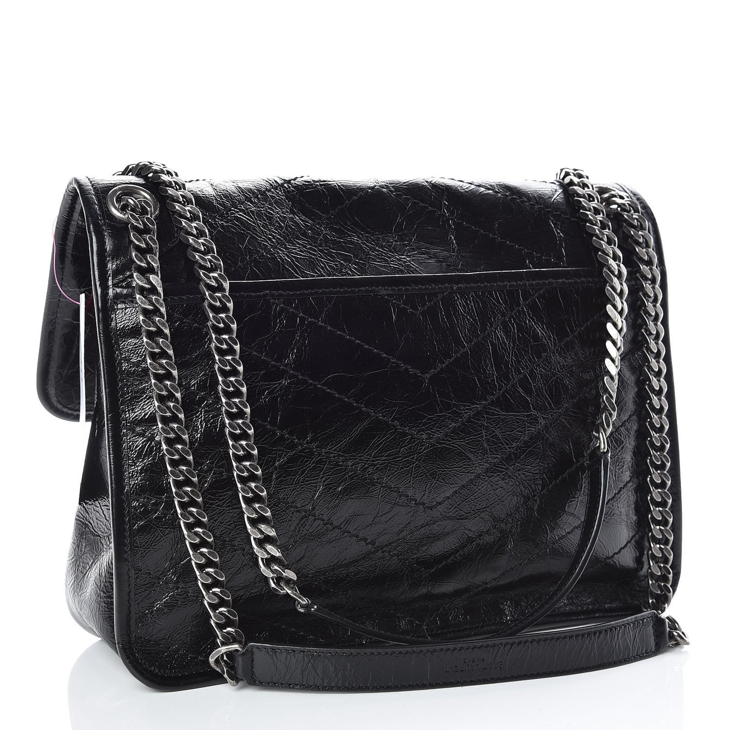 Crinkled Calfskin Matelasse Monogram Medium Niki Chain Satchel Black
