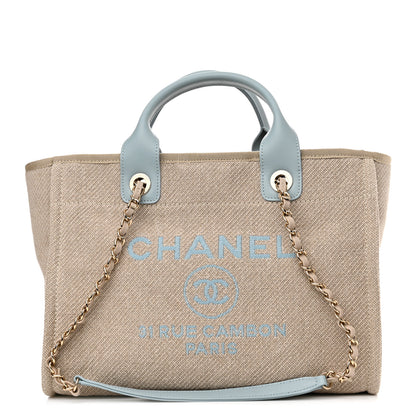 Chanel Mixed Fibers Small Deauville Tote Blue Beige 3 of 11