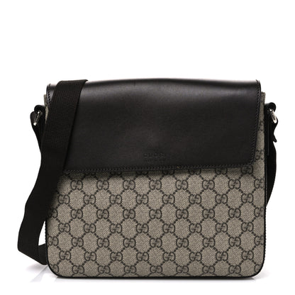 Gucci GG Supreme Monogram Selleria Calfskin Small Satchel Messenger Bag Beige Ebony Cocoa Dark Chocolate 1 of 11