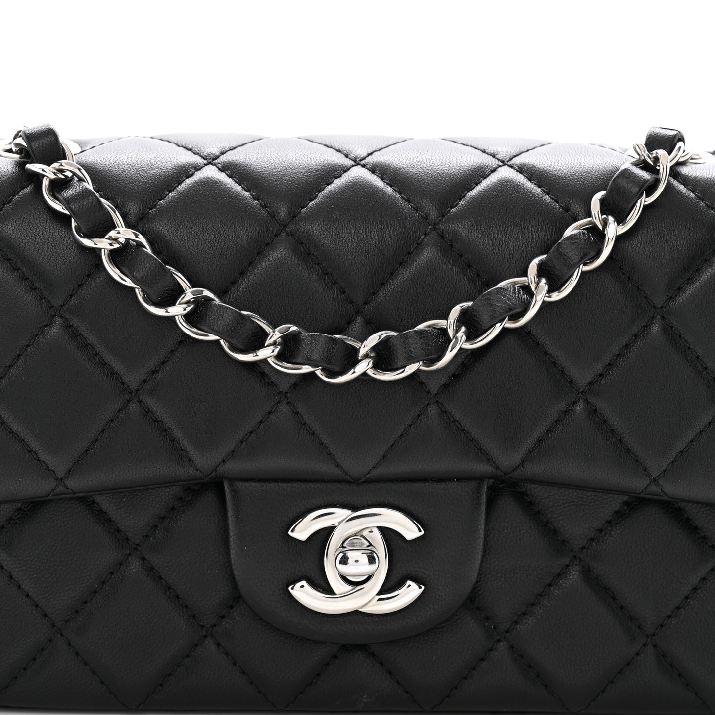 Lambskin Quilted Mini Rectangular Flap Black