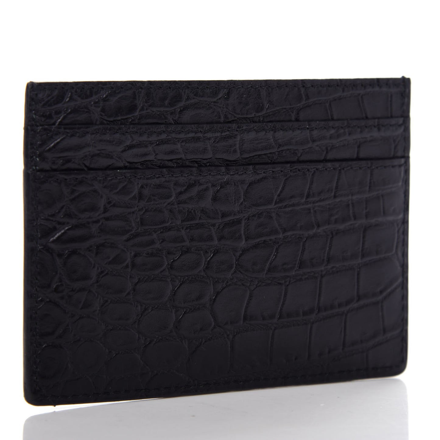Calfskin Crocodile Embossed Monogram Credit Card Case Black