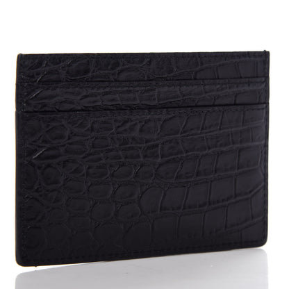 Saint Laurent Calfskin Crocodile Embossed Monogram Credit Card Case Black 3 of 7