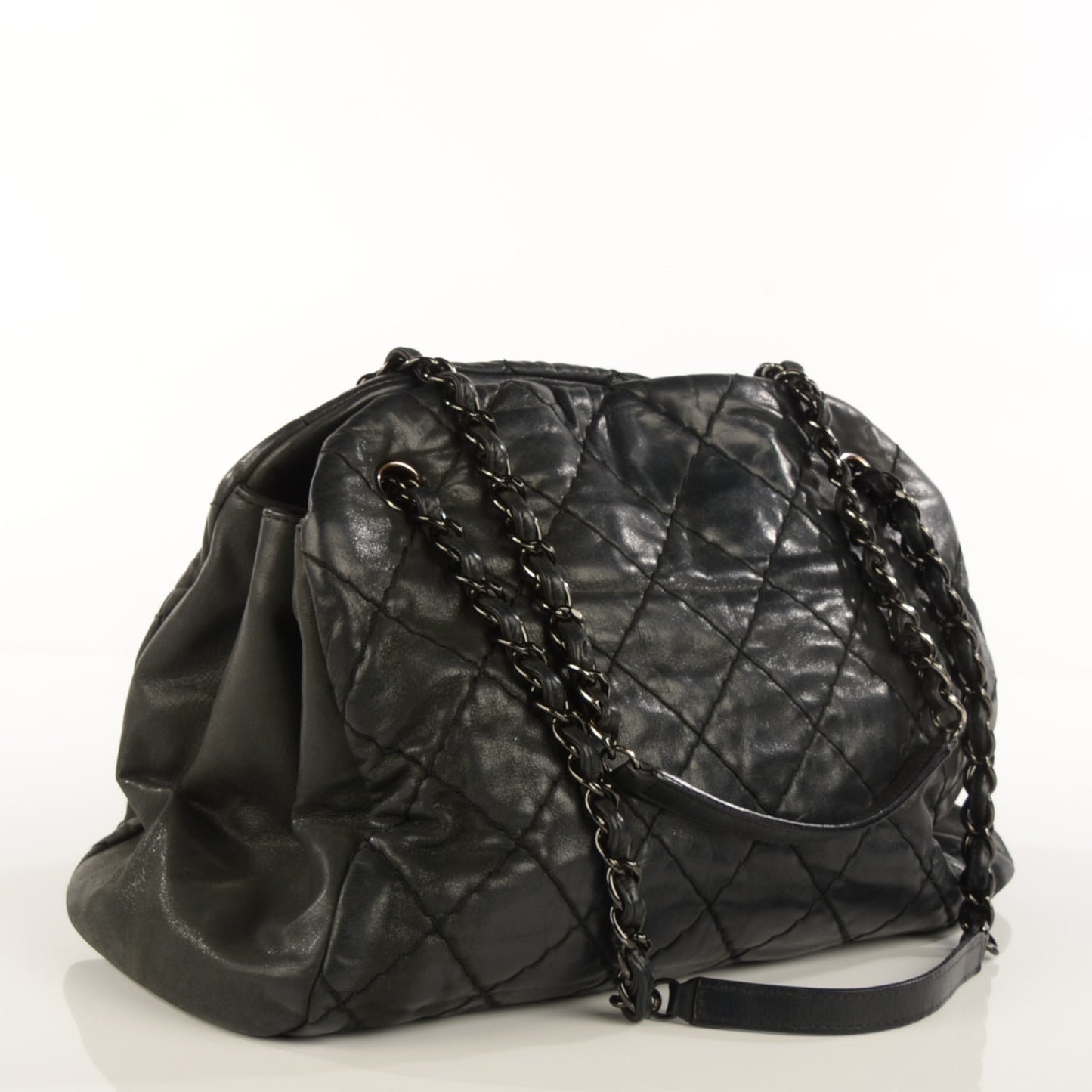 Iridescent Calfskin Large Just Mademoiselle Dark Grey