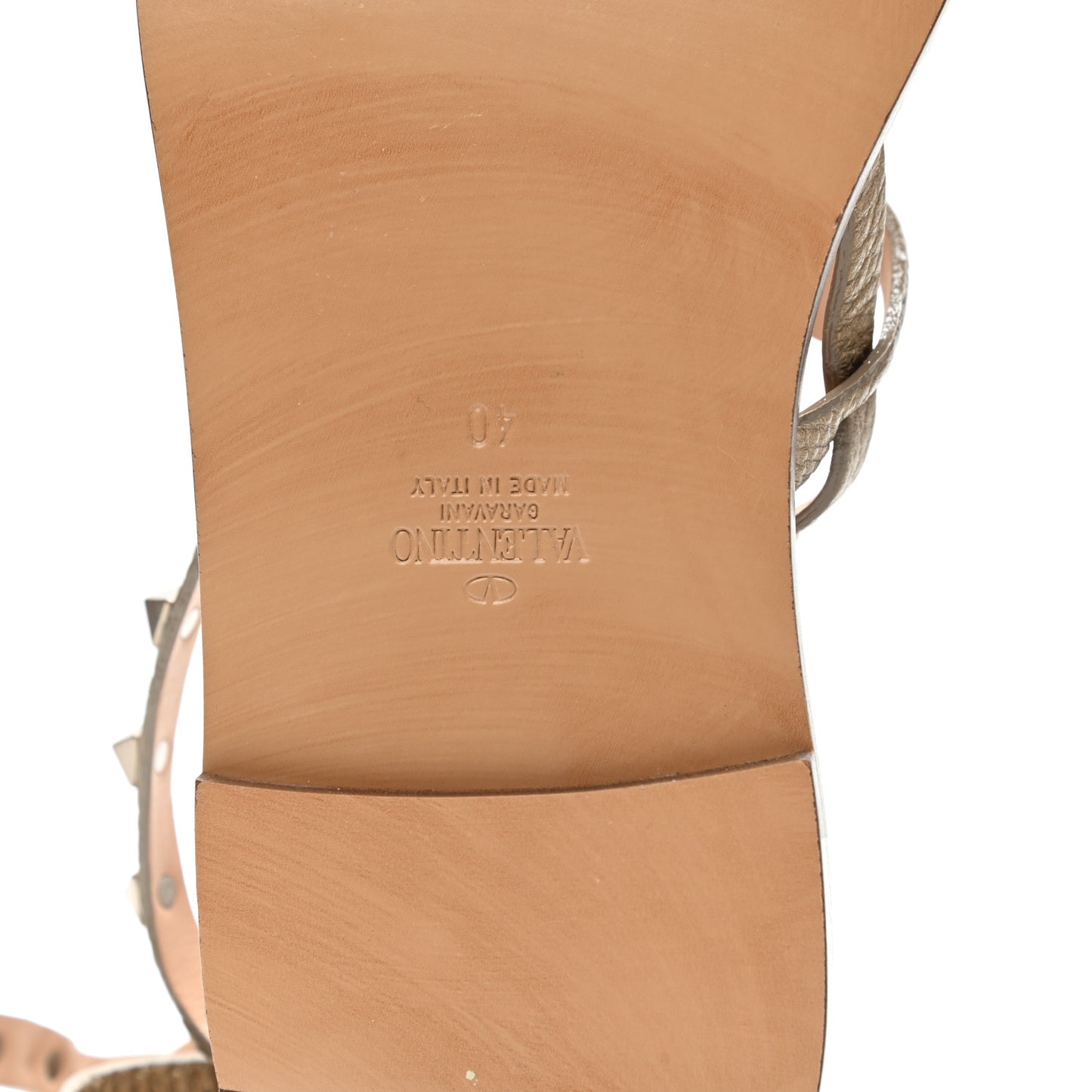 Metallic Pebbled Calfskin Rockstud Ankle Wrap Flat Thong Sandals 40 Skin