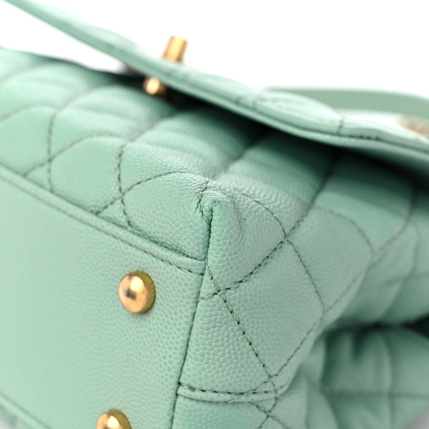 Caviar Quilted Mini Coco Chain Handle Flap Light Green