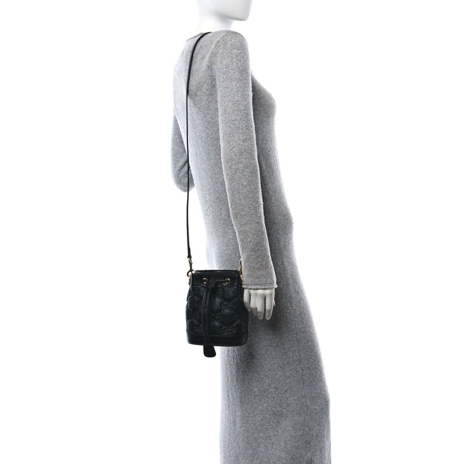 Gucci Nylon Calfskin Enamel GG Matelasse Bucket Bag Black 3 of 10