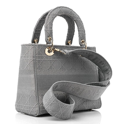 Christian Dior Canvas Embroidered Cannage Medium Lady D-Lite Gray 2 of 8
