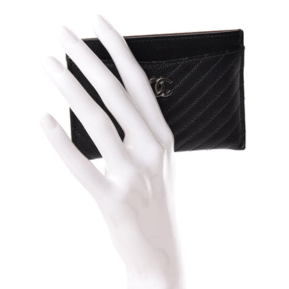 Chanel Caviar Chevron Quilted Card Holder Black 2 of 9